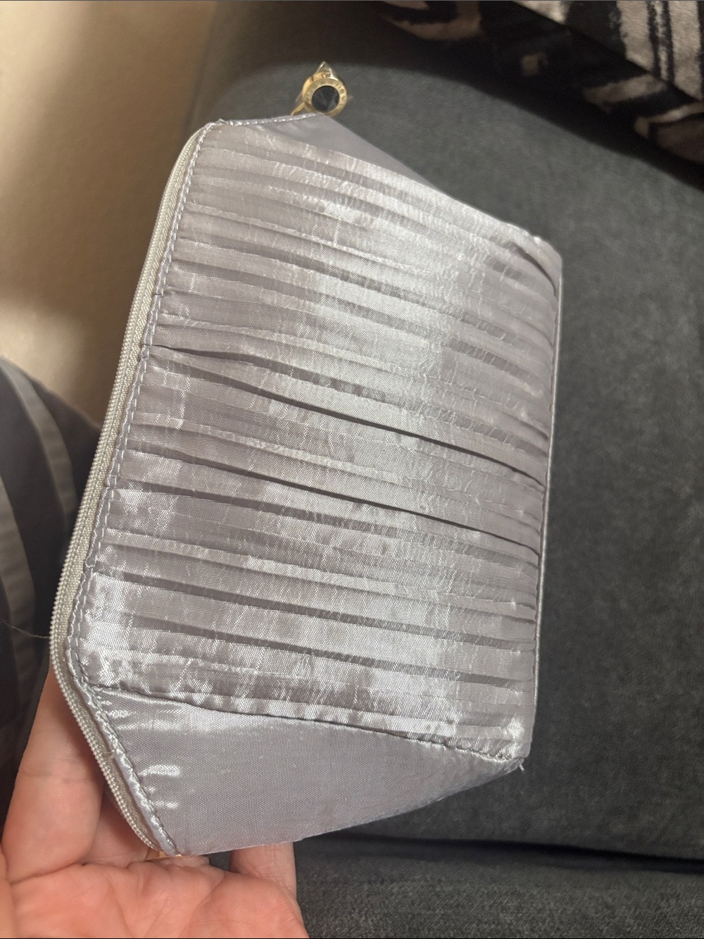 Bulgari Silver Pleated Zip Pouch